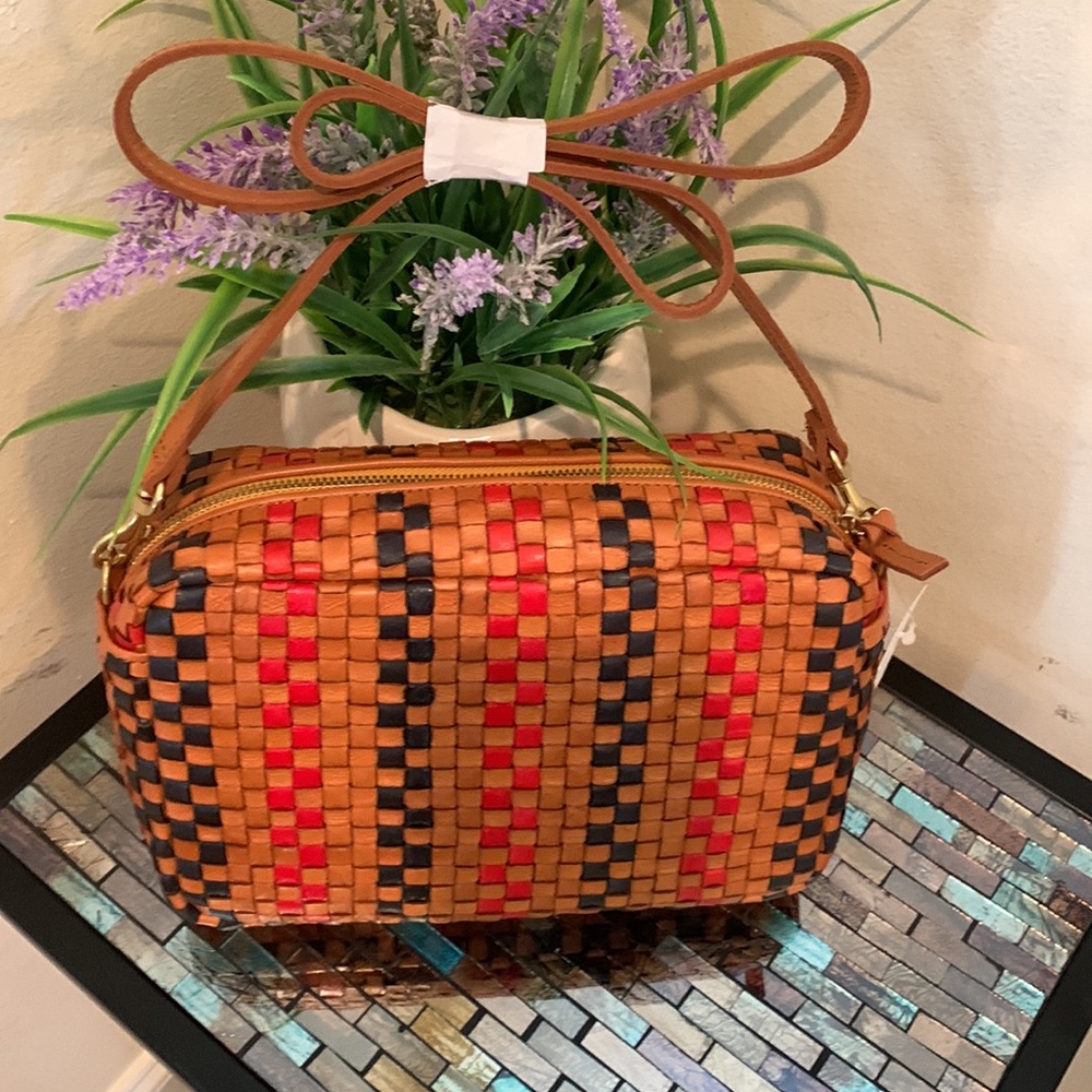 Clare V . Marisol Woven Leather Crossbody Bag, PINSTRIPE WOVEN CHECKER - Picture 16 of 17